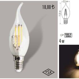 Cata CT-4062 G.Işığı 4W-3000K Kıvrık Buji LED Flament Ampul