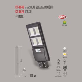 Cata CT-4640 100 Watt Sensörlü Solar Sokak Armatürü Aydınlatması