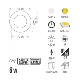 Cata CT-5145 Eco 6W Yuvarlak Panel Led Armatür