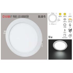 Cata CT-5169 18W 6500K Beyaz 8 inç Slim Led Panel Armatür