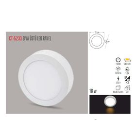 Cata CT-5233 18W Sıva Üstü 6400K Beyaz Led Panel