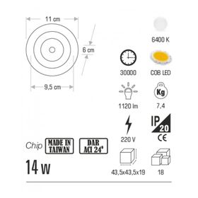 Cata CT-5361 14 Watt Mercek Led Armatür