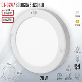 Cata CT-9247 20W 6400K Beyaz Sensörlü Sıva Üstü Led Tavan Armatür