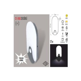 CATA000512 Cata 12W Sensörlü Dış Mekan Led Armatür 4000K Ilık Beyaz Ct-7093