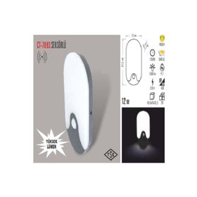 CATA000512 Cata 12W Sensörlü Dış Mekan Led Armatür 4000K Ilık Beyaz Ct-7093