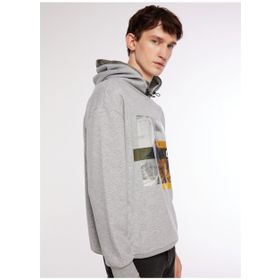 Caterpillar C3WM-SWT07 Kapüşon Yaka Baskılı Gri Melanj Erkek Sweatshirt