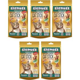 CatMozz 5x10'lu Stick Kuzu Etli Kedi Otlu Kediler İçin Ödül Çubuğu