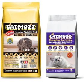 CatMozz Tavuklu Yetişkin 15 kg Kedi Maması ve Parfümlü Topaklanan Kedi Kumu 10lt CatmozzStar