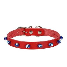 Cattie 1.5x26-30 cm Kırmızı Boncuklu Deri Kedi Tasması