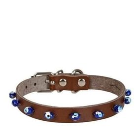 Cattie Boncuklu Deri Küçük Irk Kahverengi Large 1.2x23-27 cm Köpek ve Kedi Boyun Tasması