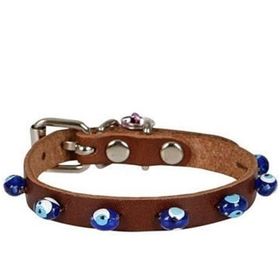 Cattie Boncuklu Deri Küçük Irk Kahverengi Small 1x16-20 cm Köpek ve Kedi Boyun Tasması