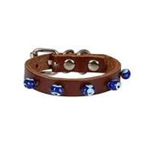 Cattie Boncuklu Deri Küçük Irk Kahverengi Xsmall 1x12-16 cm Köpek ve Kedi Boyun Tasması