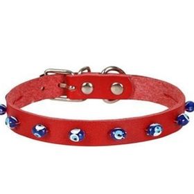 Cattie Boncuklu Deri Küçük Irk Kırmızı Small 1x16-20 cm Köpek ve Kedi Boyun Tasması