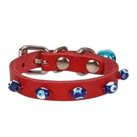 Cattie Boncuklu Deri Küçük Irk Kırmızı Xsmall 1x12-16 cm Köpek ve Kedi Boyun Tasması