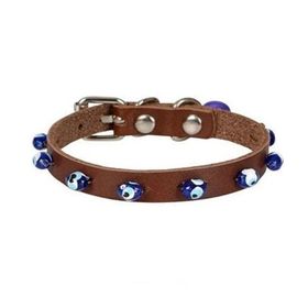 Cattie Boncuklu Deri Küçük Irk Medium Kahverengi 1x20-23 cm Köpek ve Kedi Boyun Tasması