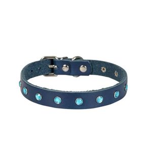 Cattie Gerçek Deriden Taşlı Royal Mavi Large 1.2x23-28 cm Kedi Boyun Tasması
