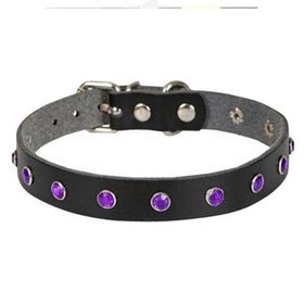 Cattie Gerçek Deriden Taşlı Siyah Large 1.2x23-28 cm Kedi Boyun Tasması