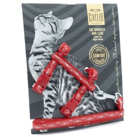 Cattie Kırmızı 1x25-40 cm Desenli Kedi Göğüs Gezdirme Tasması