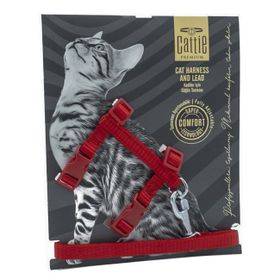 Cattie Kırmızı 1x25-40 cm Kedi Göğüs Gezdirme Takımı