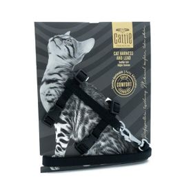 Cattie KT Siyah 1x25-40 cm Dokuma Kedi Göğüs ve Gezdirme Tasması Takımı