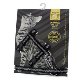 Cattie Siyah 1x25-40 cm Desenli Kedi Göğüs Gezdirme Tasması