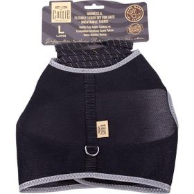 Cattie Siyah Large 1.5x30-40 cm Havalı Dokuma Kedi Göğüs Gezdirme Takımı