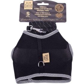 Cattie Siyah Small 1x20-30 cm Havalı Dokuma Kedi Göğüs Gezdirme Takımı