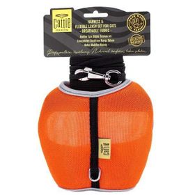 Cattie Turuncu 1x25-35 cm Havalı Dokuma Kedi Göğüs & Gezdirme Takımı