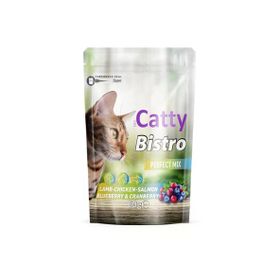 Catty Bistro Mükemmel Karışım Kuzulu Tavuklu Somonlu Yaban Mersinli Ve Kızılcıklı 60 gr Kedi Ödül Maması