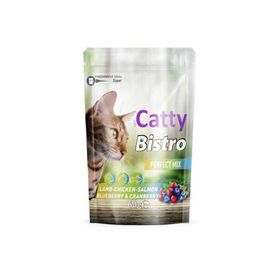 Catty Bistro Mükemmel Karışım Kuzulu Tavuklu Somonlu Yaban Mersinli Ve Kızılcıklı 60 gr Kedi Ödül Maması