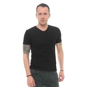 Cazador 4619 Siyah V Yaka Düz Renk Likralı Erkek T-Shirt