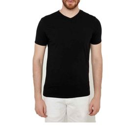 Cazador 4619 Siyah V Yaka Düz Renk Likralı Erkek T-Shirt