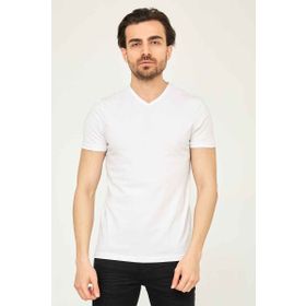 Cazador 4624 Beyaz V Yaka Erkek T-Shirt