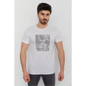 Cazador Caz 4079 Beyaz Baskılı Bisiklet Yaka Erkek T-shirt