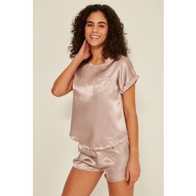 C&City 080 Vizon Kadın Saten T-Shirt Şort Takım