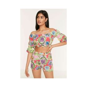 C&City 2113 Yeşil Pareo Plaj Şortlu Bolero