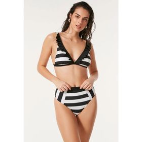 C&City 3149 Yüksek Bel Toparlayıcı Siyah Beyaz Kadın Bikini Takım