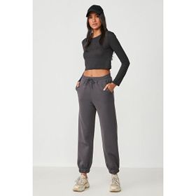 C&City 806 Jogger Lastikli Spor Gri Kadın Eşofman Altı
