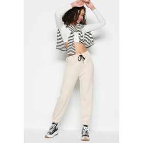C&City 806 Jogger Lastikli Spor Krem Kadın Eşofman Altı