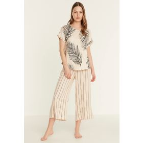 C&City 9081 Kem Desenli Viskon Kısa Kol Pijama Takım