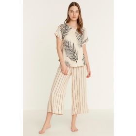 C&City 9081 Kem Desenli Viskon Kısa Kol Pijama Takım