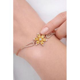 Çekirdek Jewelry 925 Ayar Gümüş Sarı Taşlı Lotus Bileklik