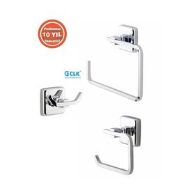 Çelik Banyo Pirinç Kumru Havluluk - Askılık - Tuvalet Kağıtlığı Üçlü Set