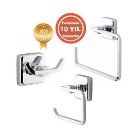 Çelik Banyo Pirinç Kumru Havluluk - Askılık - Tuvalet Kağıtlığı Üçlü Set