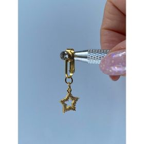 Çelik Göbek Mıknatıslı Deliksiz Kullanım Sıkıştırmalı Zirkon Taşlı Yıldız Sallantılı Model Altın Piercing