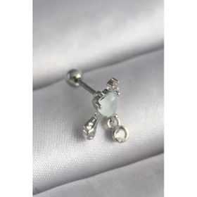 Çelik Gümüş Renk Beyaz Minelik Sallantı Zirkon Taş Detay Tragus Piercing