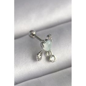 Çelik Gümüş Renk Beyaz Minelik Sallantı Zirkon Taş Detay Tragus Piercing
