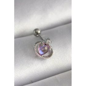 Çelik Gümüş Renk Mor Mineli Zirkon Taş Detay Tragus Piercing