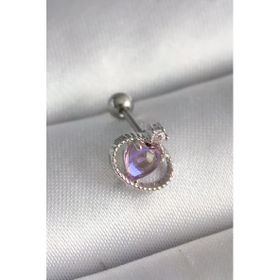 Çelik Gümüş Renk Mor Mineli Zirkon Taş Detay Tragus Piercing