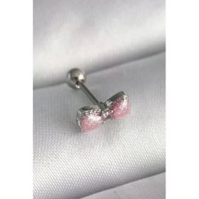 Çelik Gümüş Renk Pembe Kurdele Zirkon Taş Detay Tragus Piercing